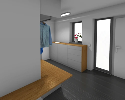 3D Rendering einer Garderobe mit Sitzbank